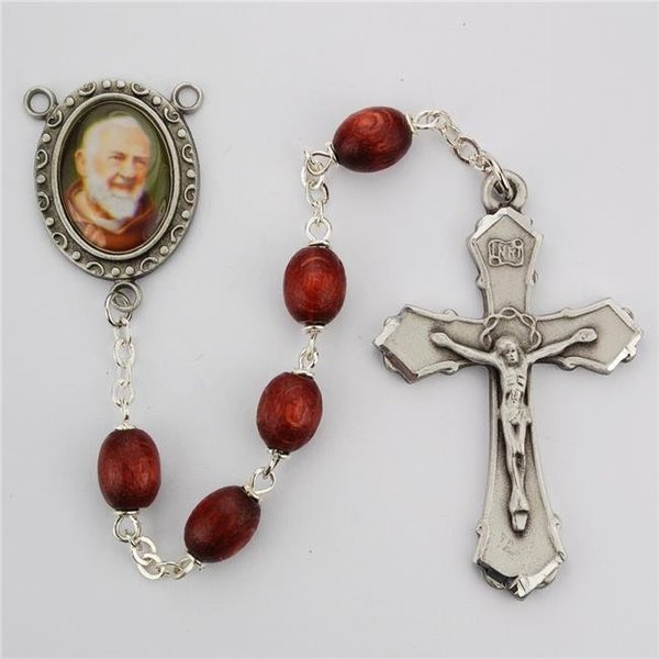 Mcvan McVan R205DF 6 x 8 mm Wood Padre Pio Cross Rosary Set - Brown R205DF